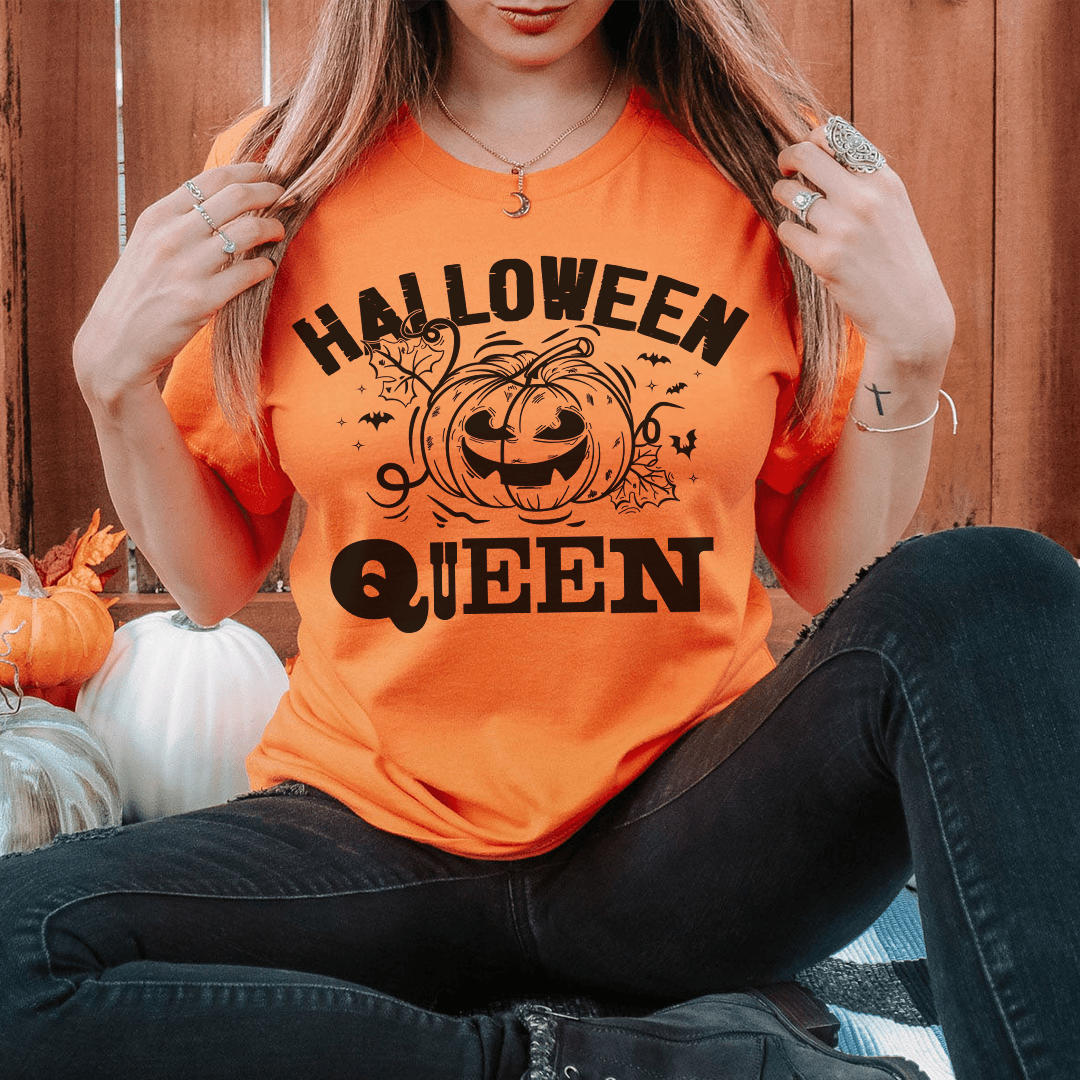 A stylish Halloween Queen T-Shirt made of soft cotton, featuring a festive design perfect for Halloween celebrations.