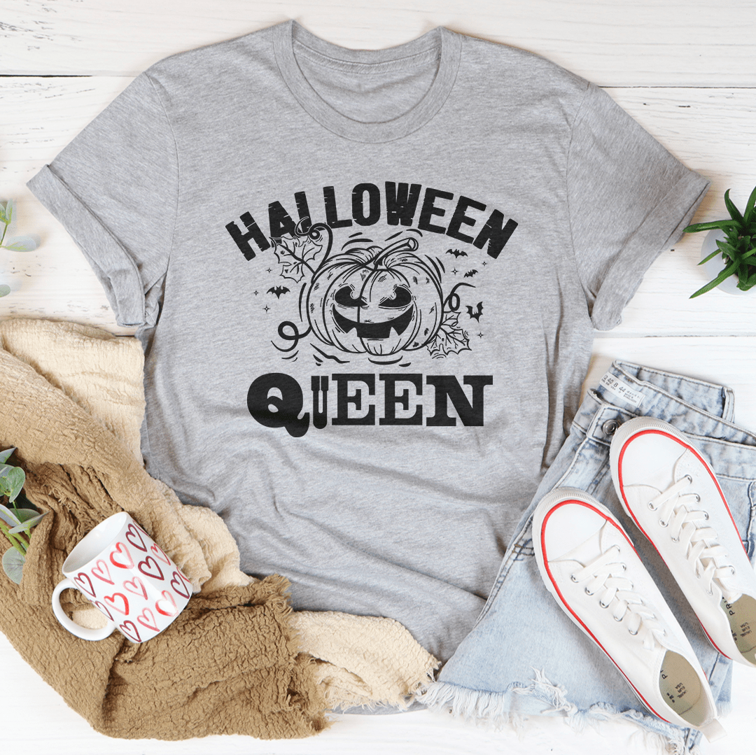 A stylish Halloween Queen T-Shirt made of soft cotton, featuring a festive design perfect for Halloween celebrations.