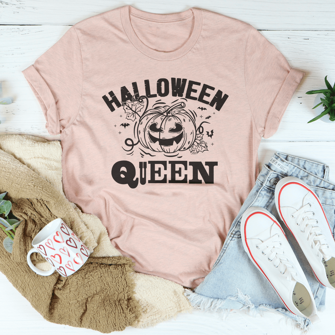 A stylish Halloween Queen T-Shirt made of soft cotton, featuring a festive design perfect for Halloween celebrations.