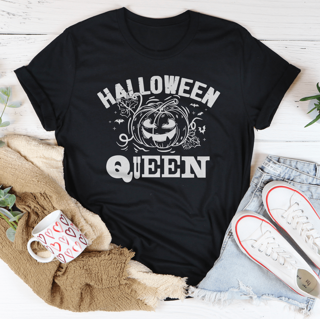 A stylish Halloween Queen T-Shirt made of soft cotton, featuring a festive design perfect for Halloween celebrations.