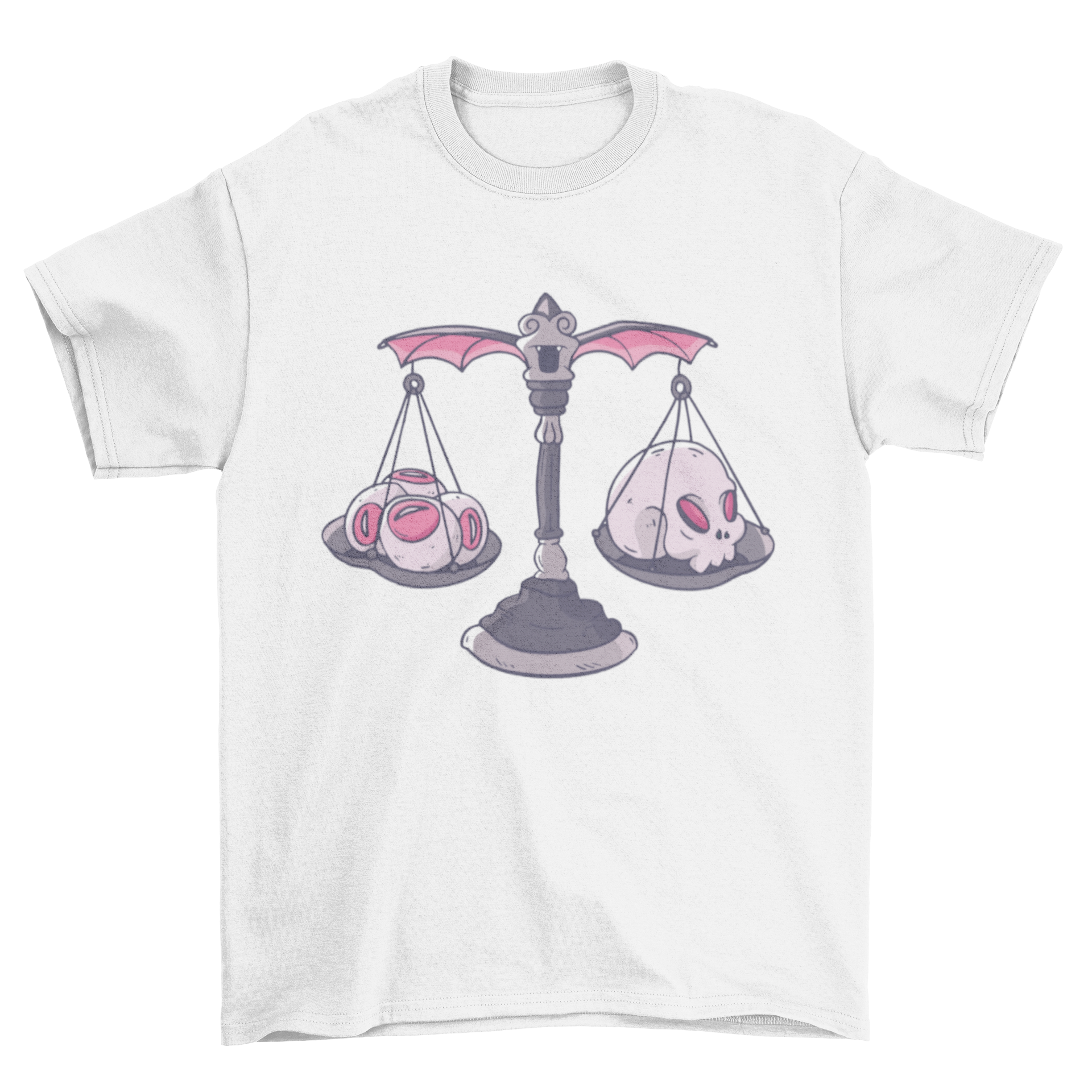 Halloween scale t-shirt featuring a creepy design with a skull and eyes illustration.