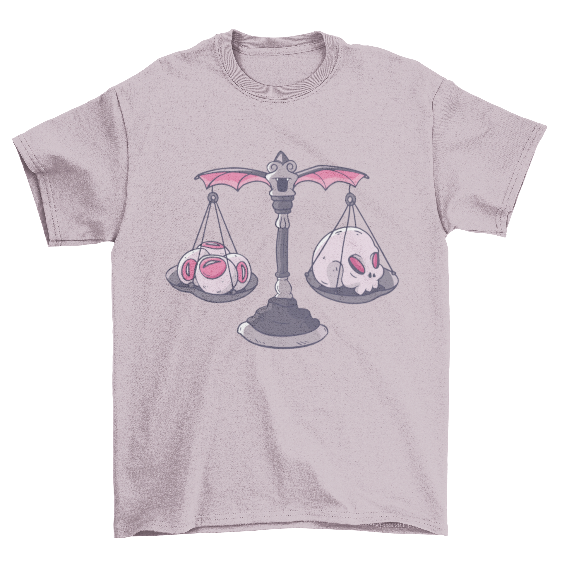 Halloween scale t-shirt featuring a creepy design with a skull and eyes illustration.