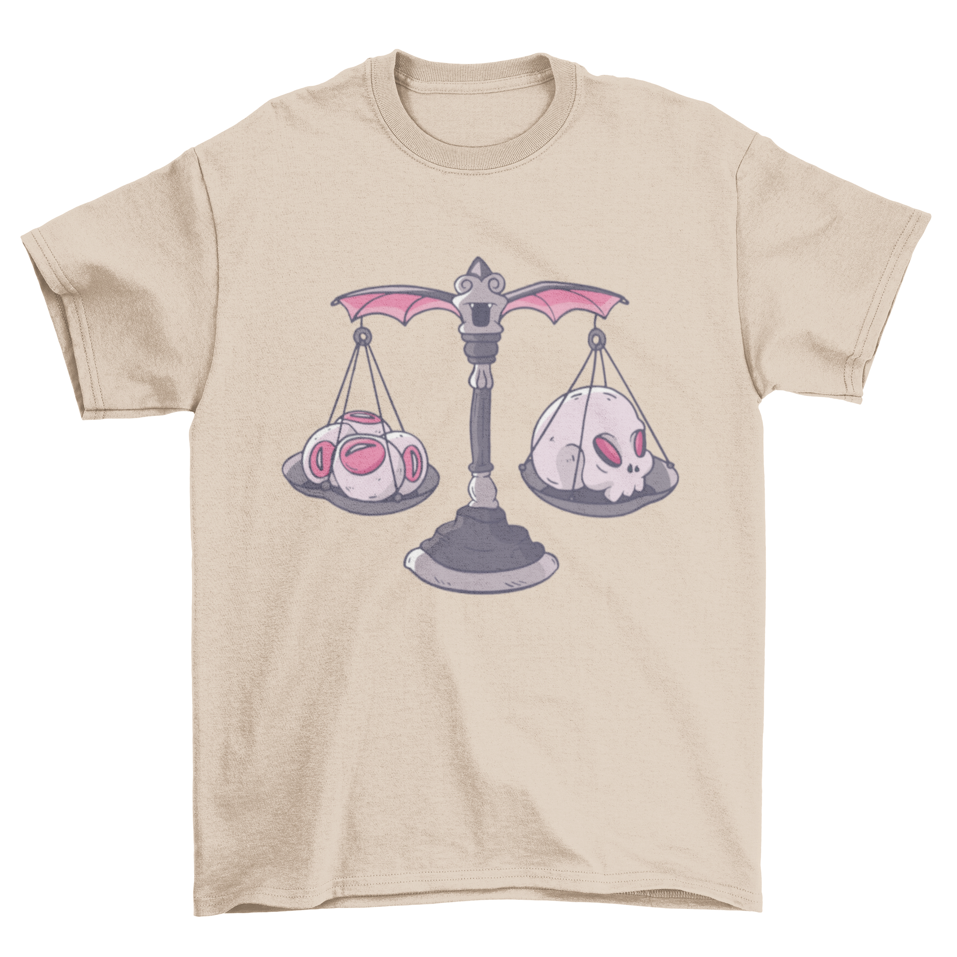 Halloween scale t-shirt featuring a creepy design with a skull and eyes illustration.