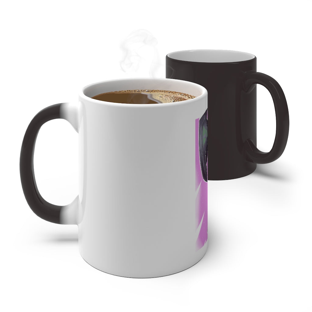 Hammer Color Changing Mug showcasing its unique color-changing feature with a white ceramic finish.