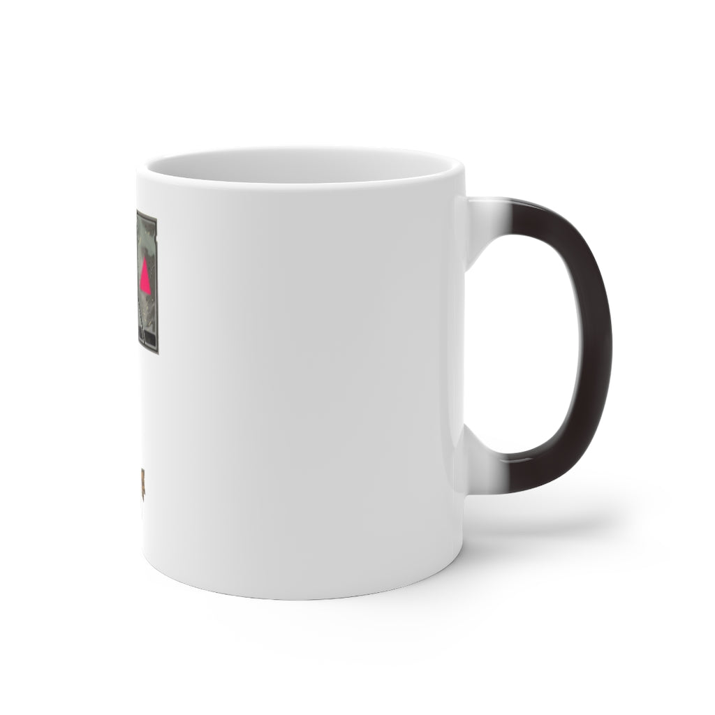 Hammer Color Changing Mug showcasing its unique color-changing feature with a white ceramic finish and C-handle design.