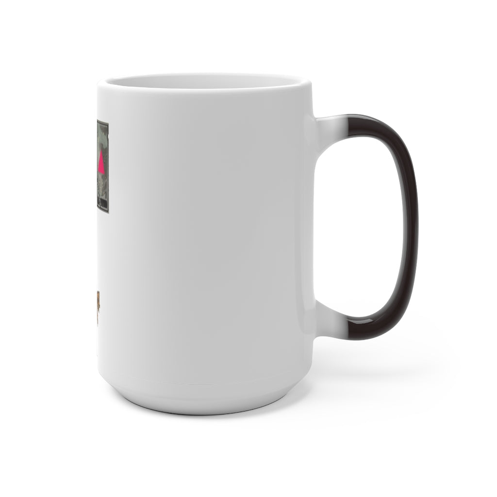 Hammer Color Changing Mug showcasing its unique color-changing feature with a white ceramic finish and C-handle design.