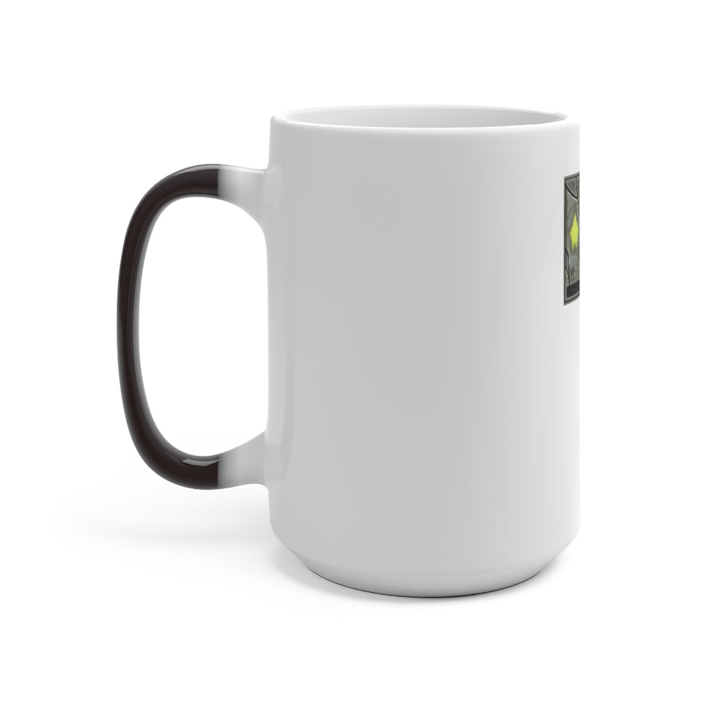 Hammer Color Changing Mug showcasing its unique color-changing feature with a white ceramic finish and C-handle design.