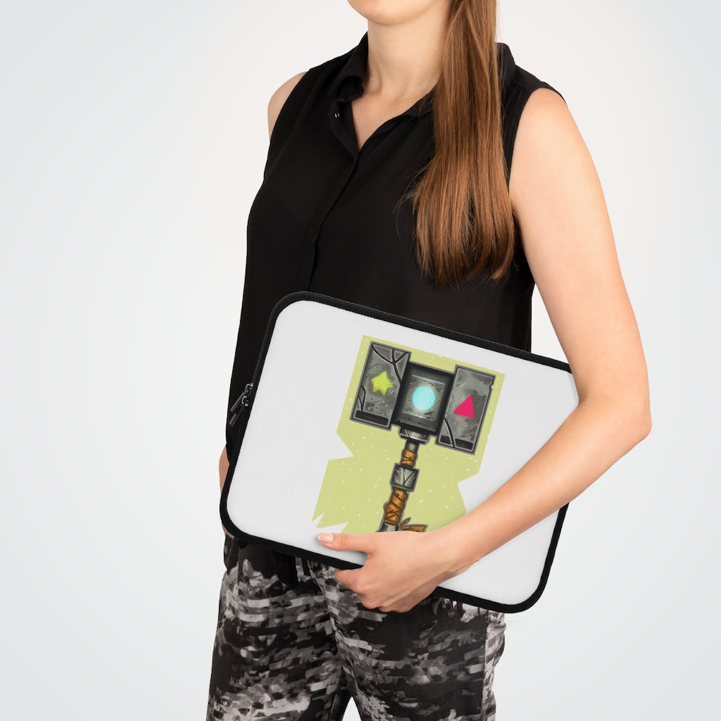 Hammer Laptop Sleeve featuring a customizable front and solid black back, made from water-resistant neoprene material.