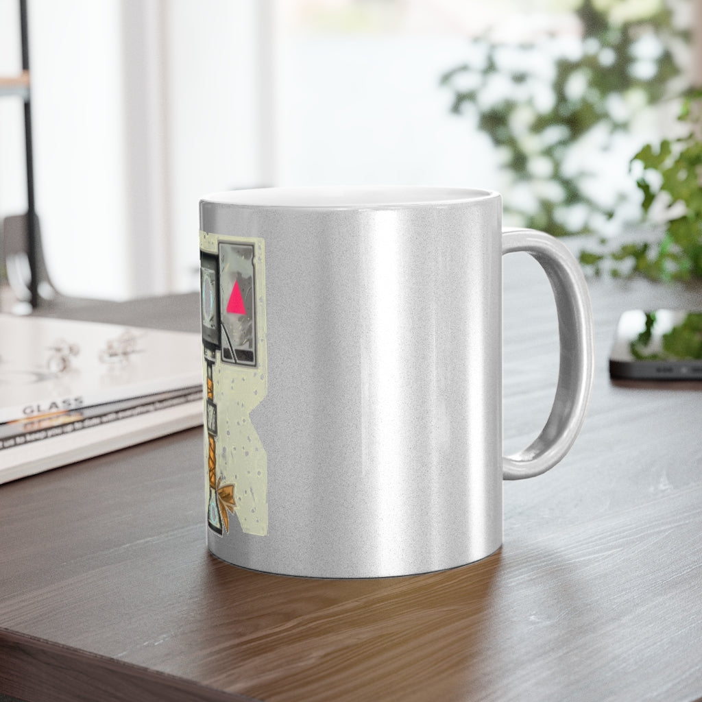 Hammer Metallic Mug in Silver and Gold finishes, showcasing personalized designs and a comfortable C-handle.