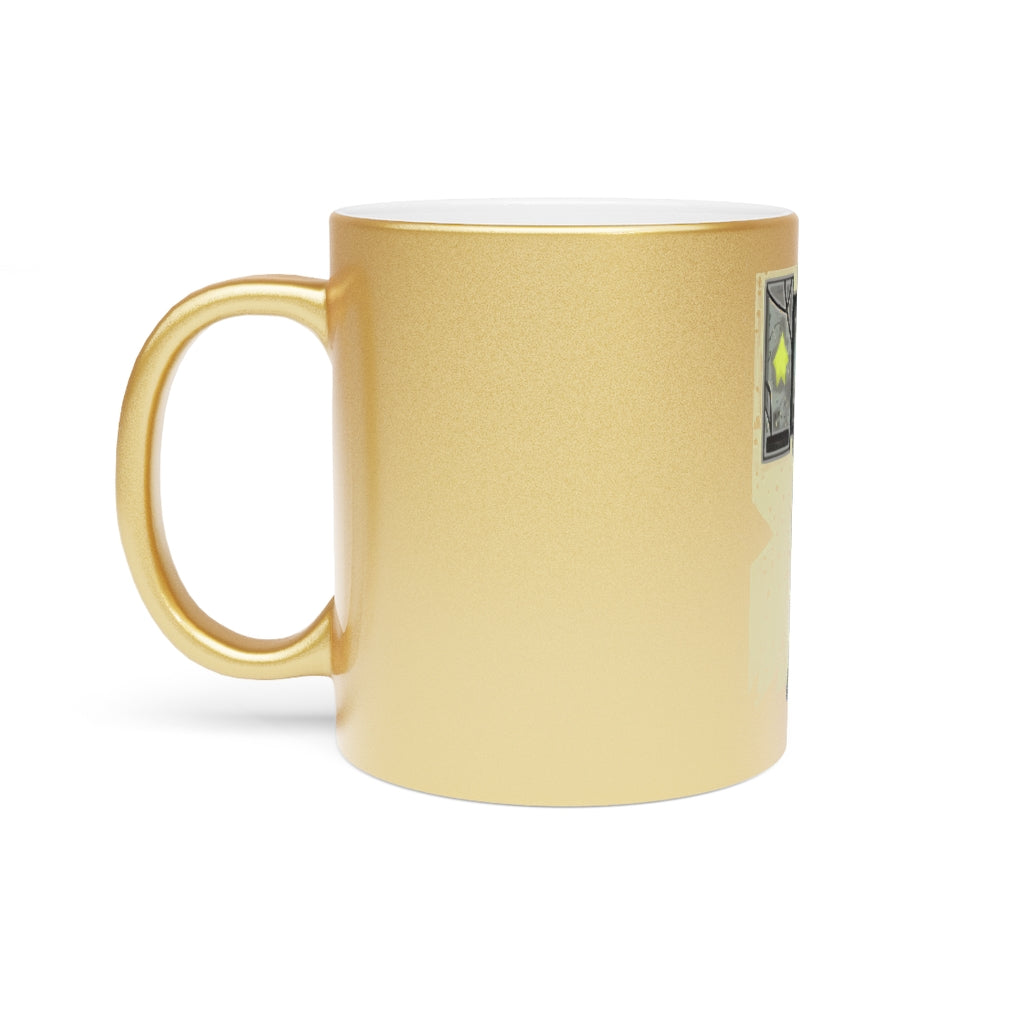 Hammer Metallic Mug in Silver and Gold finishes, showcasing personalized designs and a comfortable C-handle.