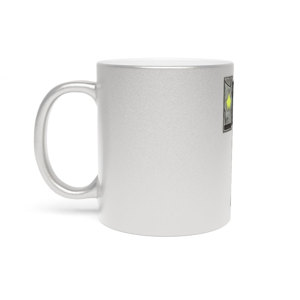 Hammer Metallic Mug in Silver and Gold with customizable design options, showcasing a sleek ceramic finish and comfortable C-handle.