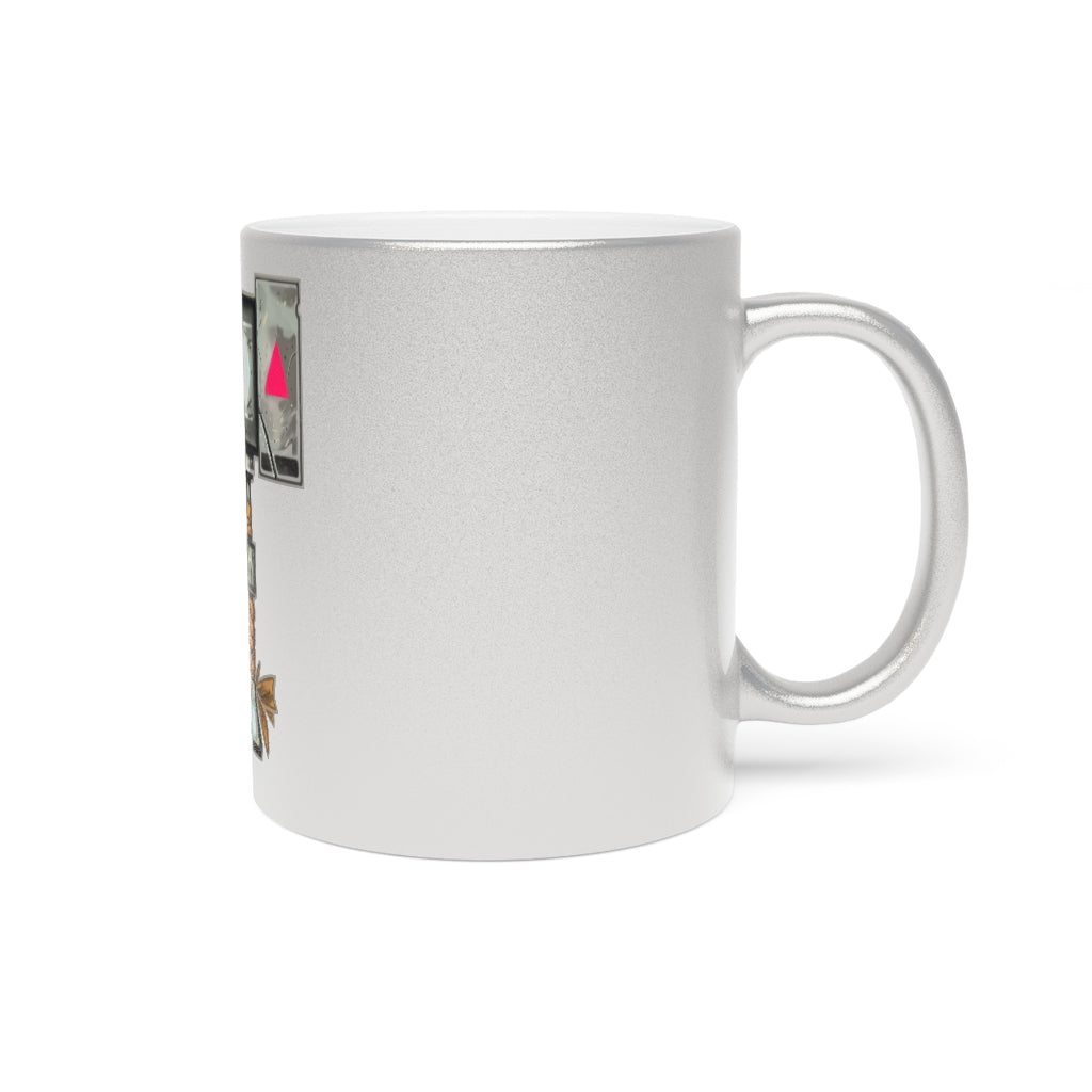 Hammer Metallic Mug in Silver and Gold with customizable design options, showcasing a sleek ceramic finish and comfortable C-handle.