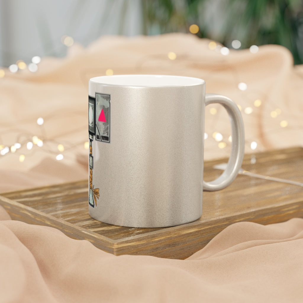 Hammer Metallic Mug in Silver and Gold with customizable design options, showcasing a sleek ceramic finish and comfortable C-handle.