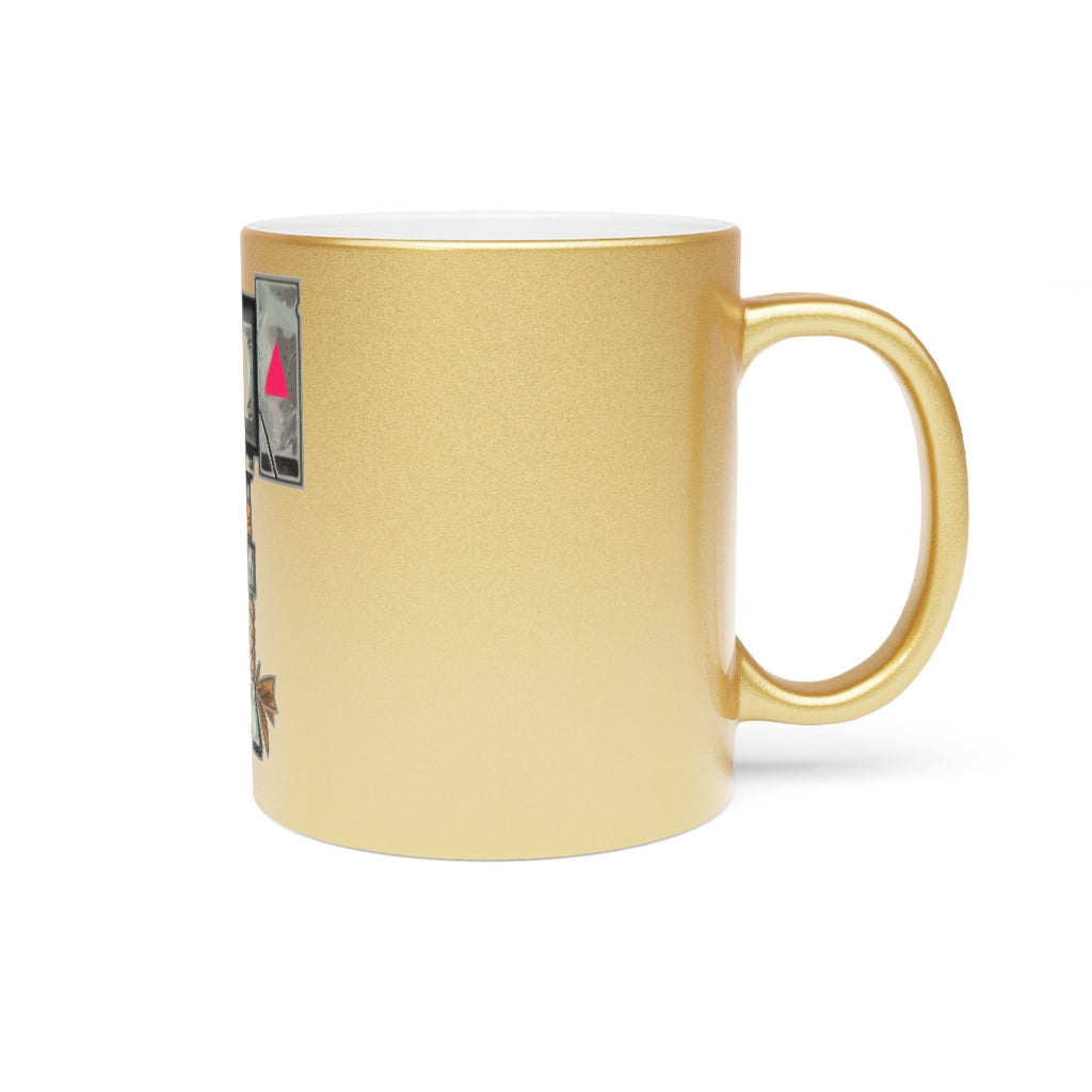 Hammer Metallic Mug in Silver and Gold with customizable design options, showcasing a sleek ceramic finish and comfortable C-handle.