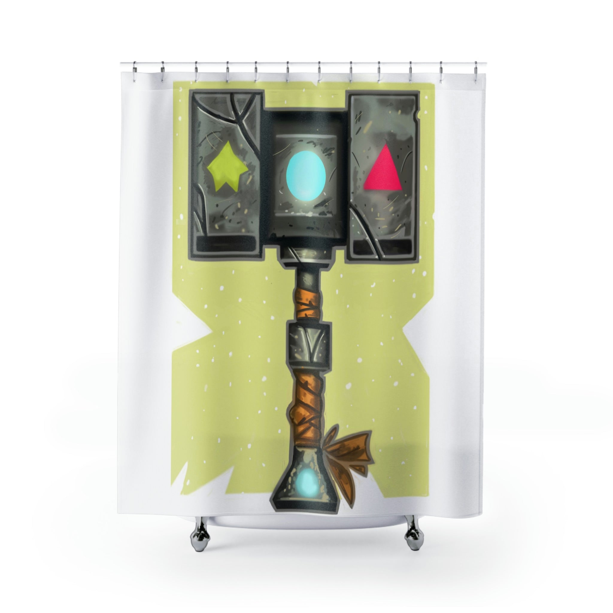 Hammer Shower Curtain made of durable polyester featuring a vibrant one-sided print, perfect for custom designs.