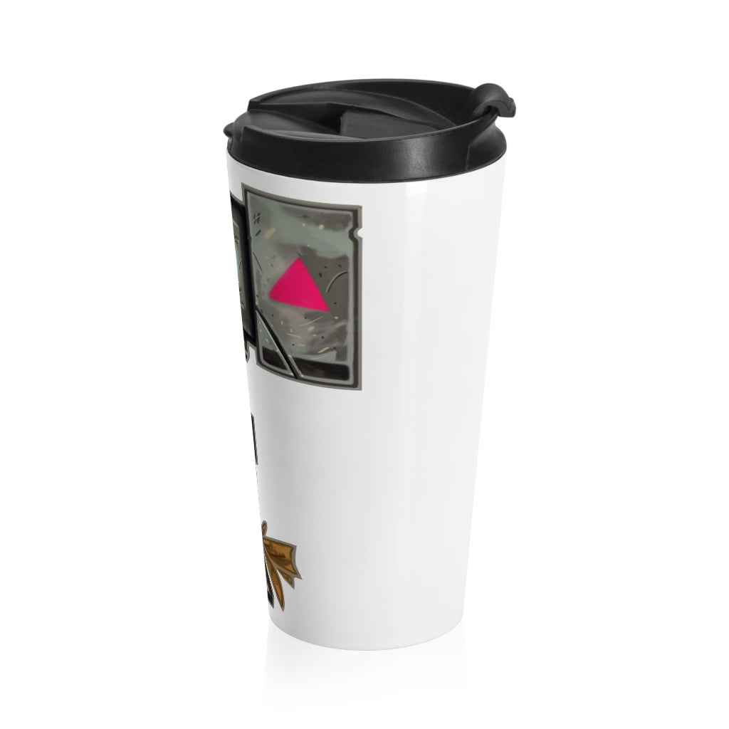 Hammer Stainless Steel Travel Mug with black plastic lid, showcasing a sleek design and vibrant sublimation printing.