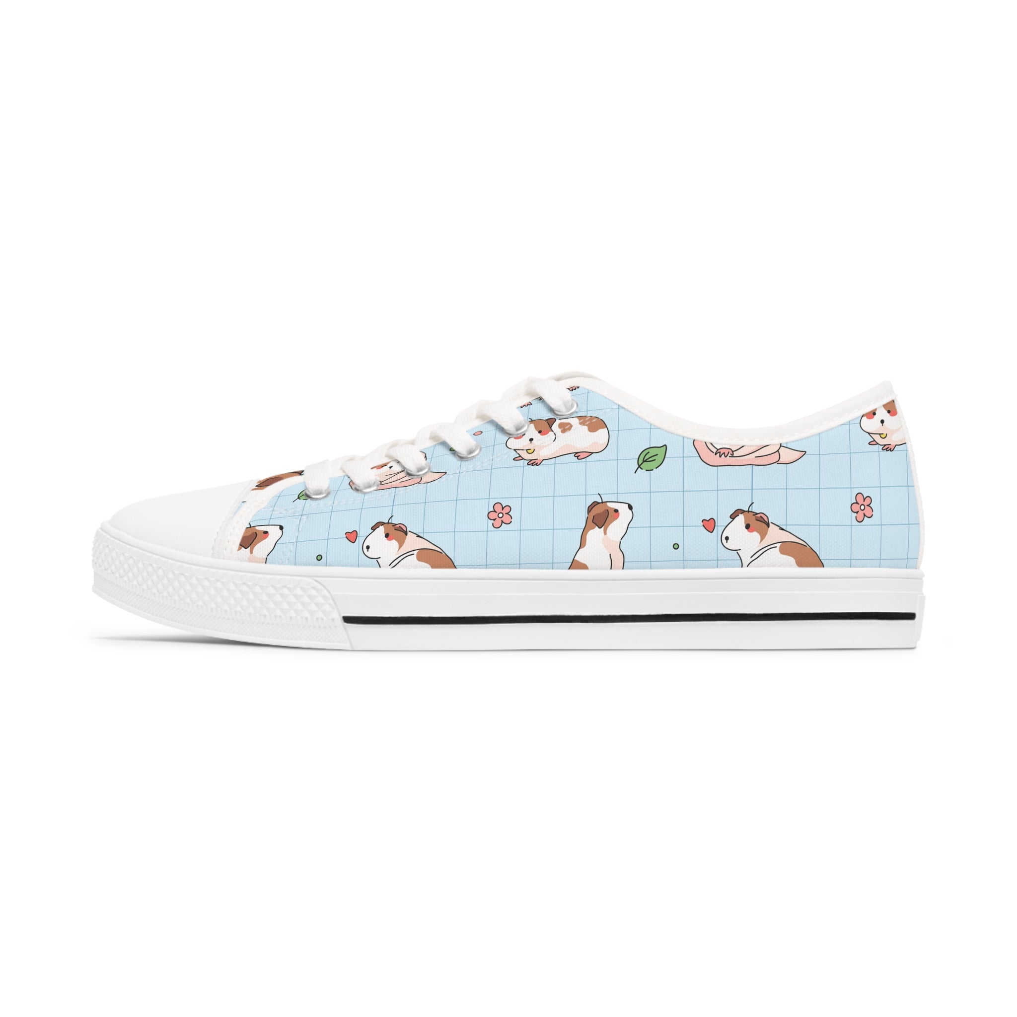 Hamster Women's Low Top Sneakers in black and white, featuring breathable canvas, memory foam insoles, and customizable designs.