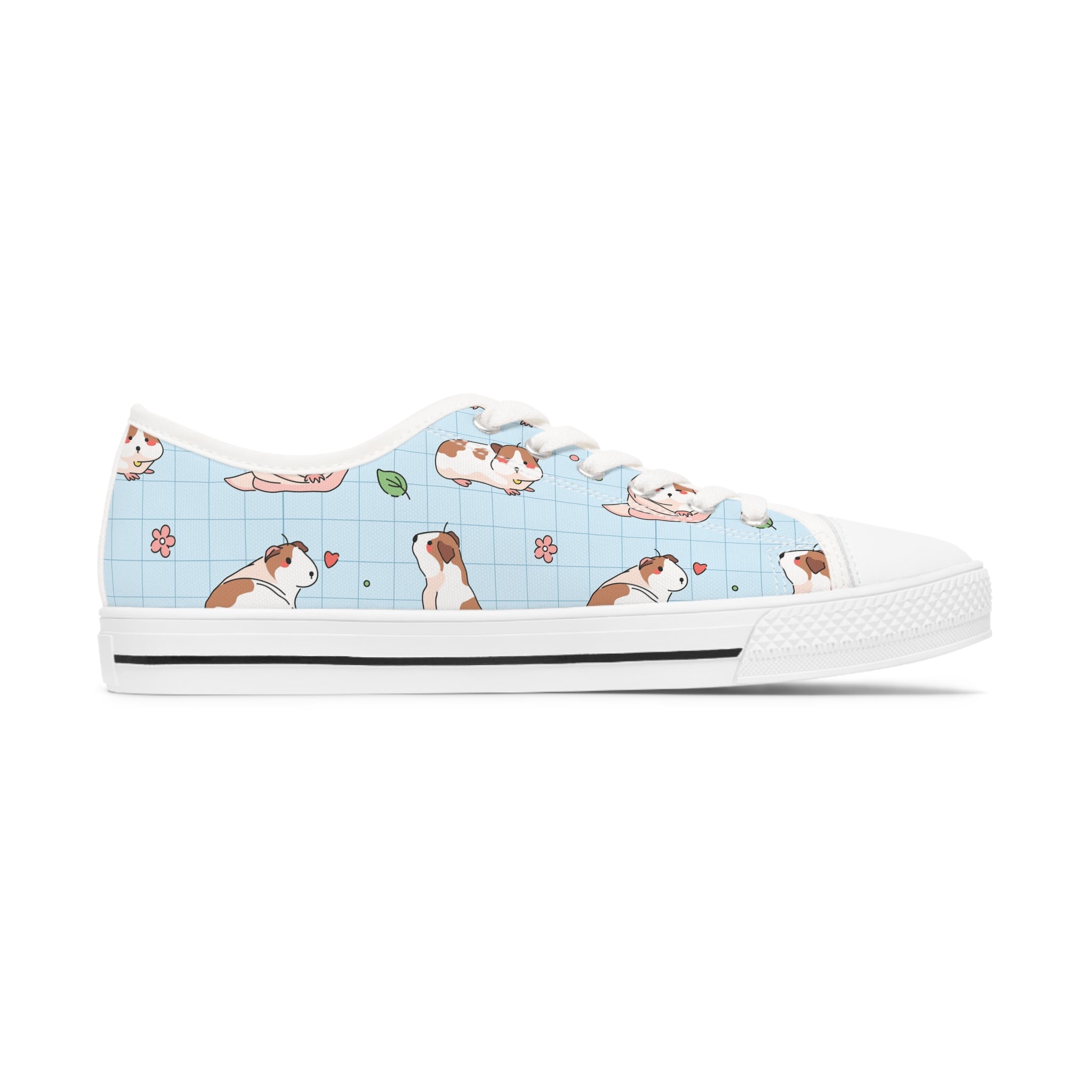 Hamster Women's Low Top Sneakers in black and white, featuring breathable canvas, memory foam insoles, and customizable designs.