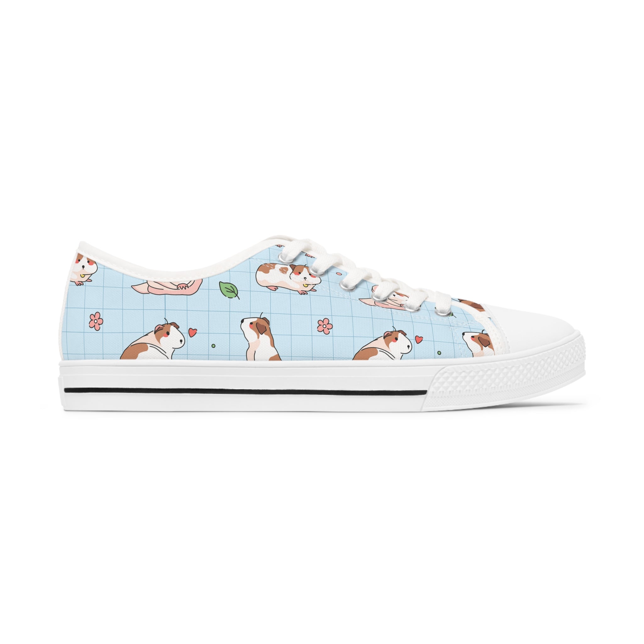 Hamster Women's Low Top Sneakers in black and white, featuring breathable canvas, memory foam insoles, and customizable designs.