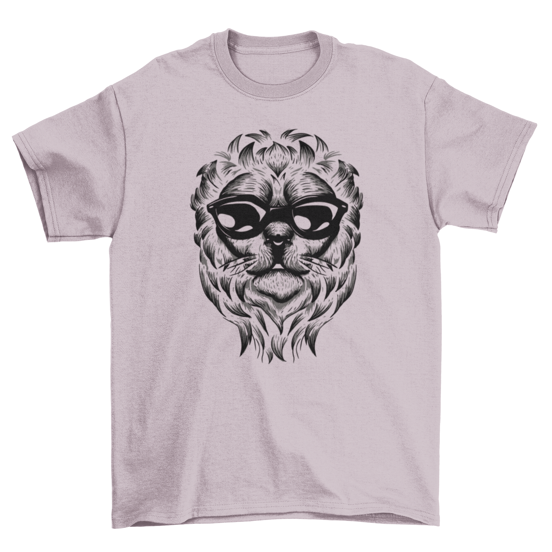 A stylish hand drawn t-shirt featuring a detailed lion portrait, showcasing artistic design and vibrant colors.