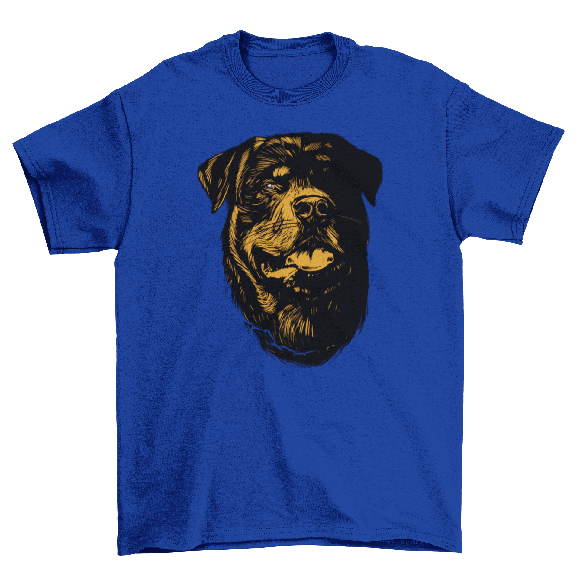 Hand drawn t-shirt featuring a detailed rottweiler dog head illustration.