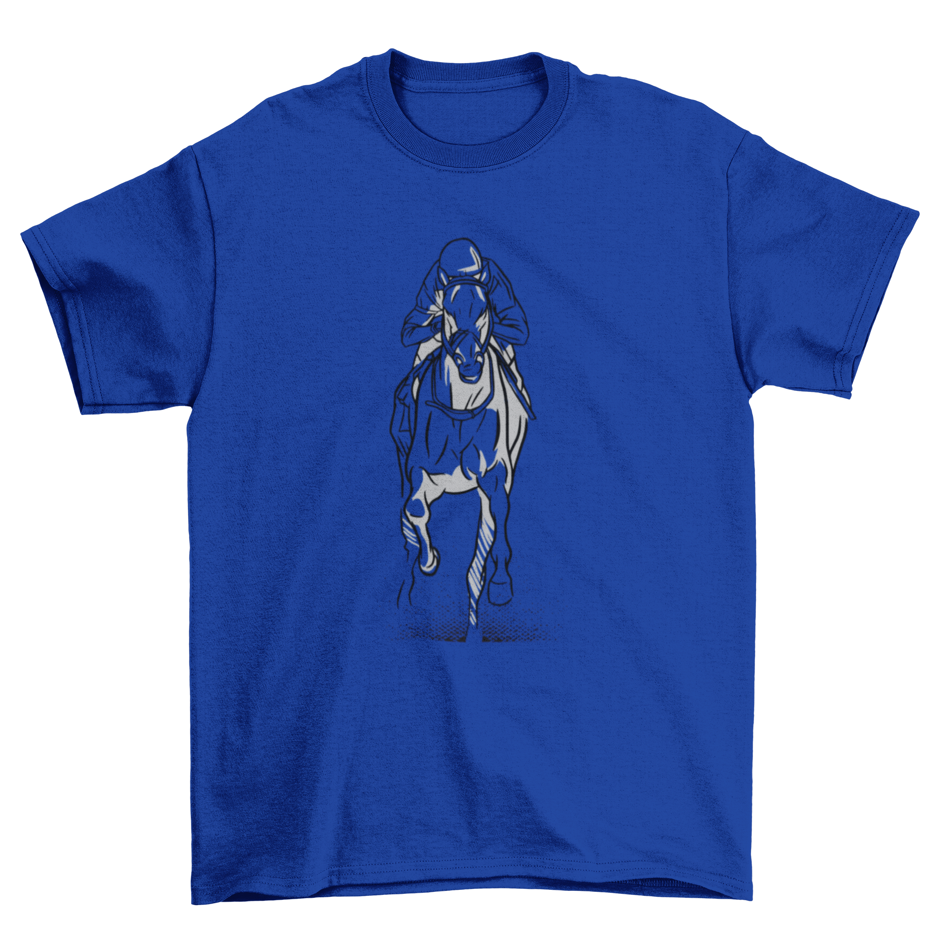 A stylish hand drawn t-shirt featuring an intricate illustration of horse racing, showcasing the excitement and elegance of the sport.