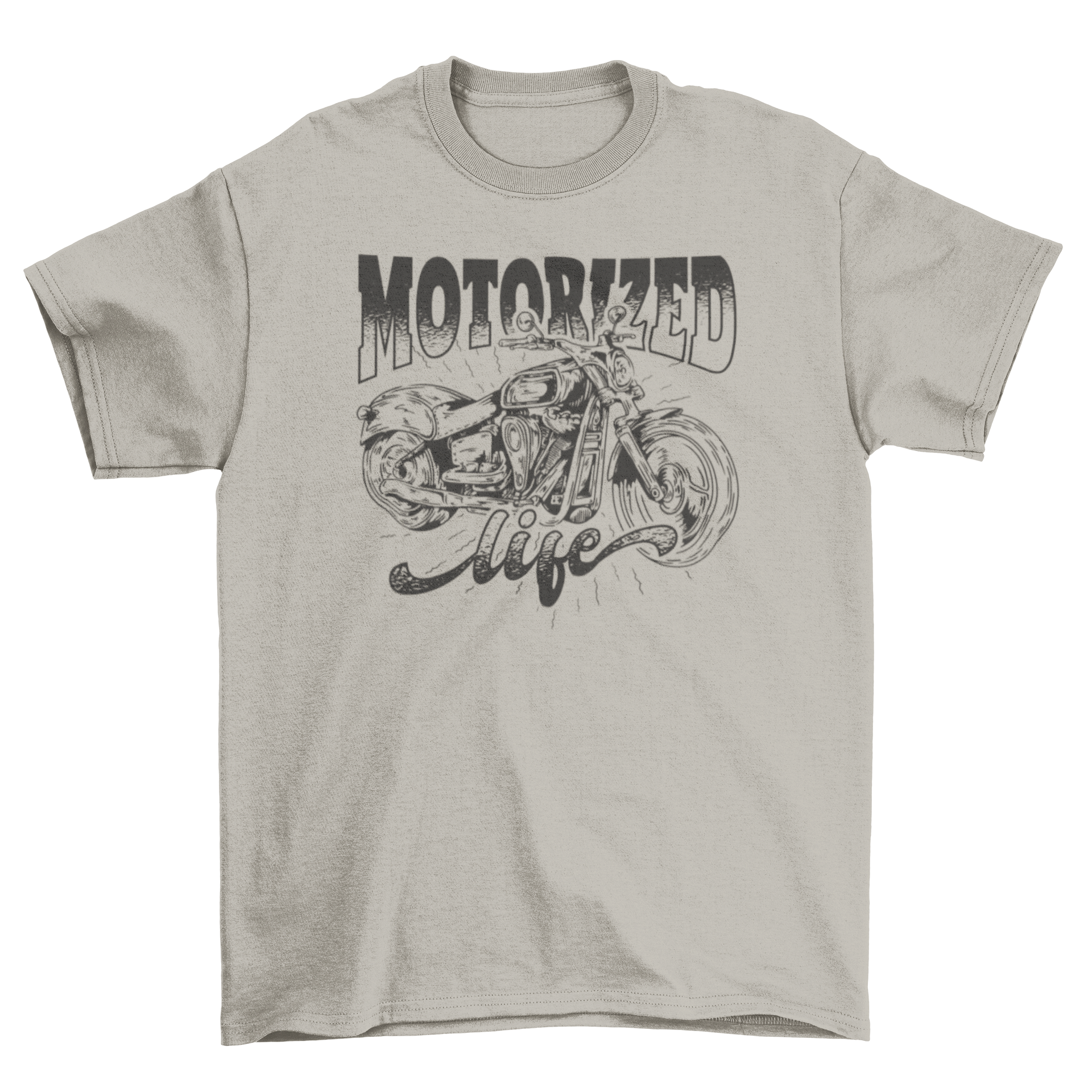 A stylish hand drawn motorcycle t-shirt featuring a vintage motorcycle illustration, perfect for motorcycle enthusiasts.