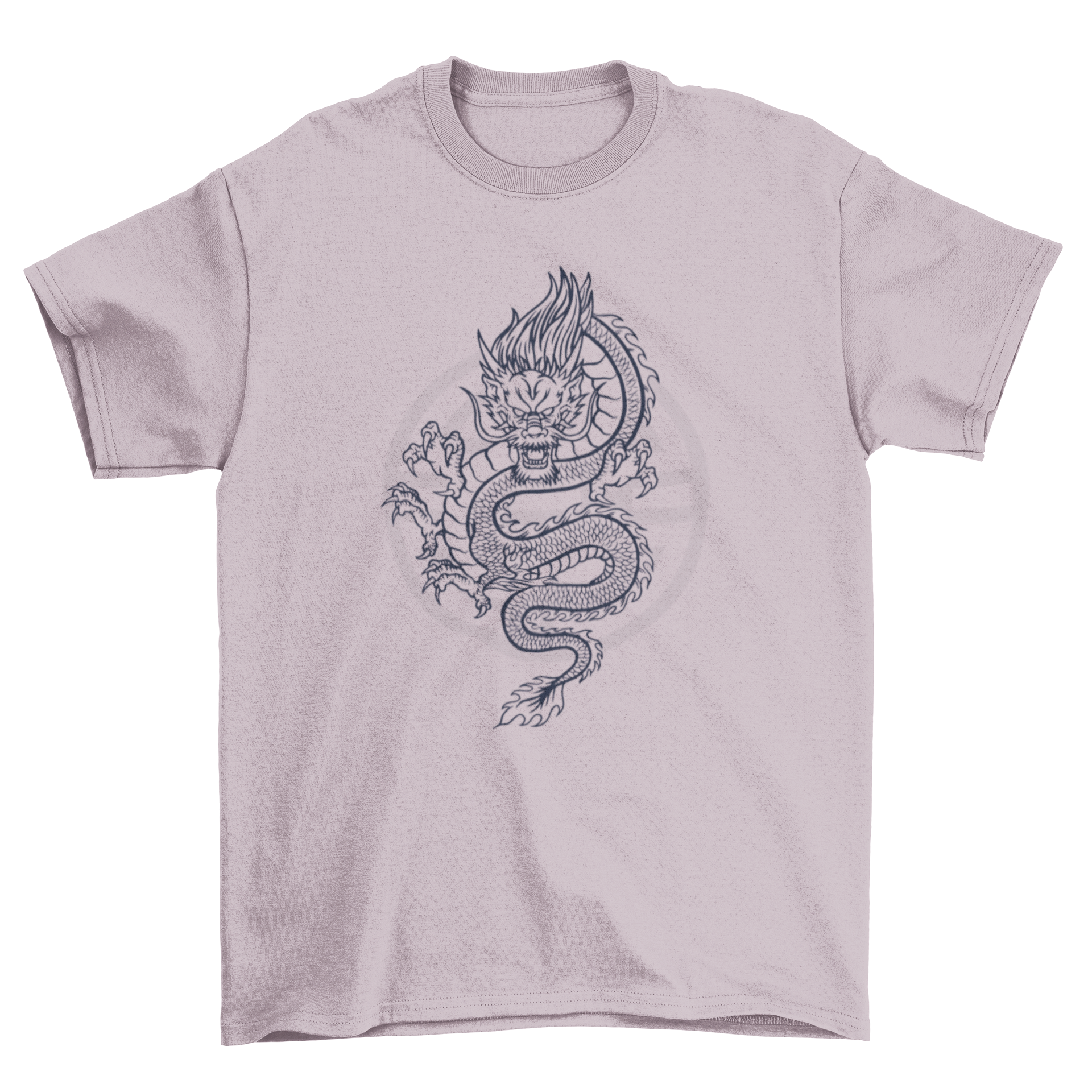 A stylish hand drawn t-shirt featuring a detailed illustration of a mythical dragon, showcasing intricate designs and vibrant colors.