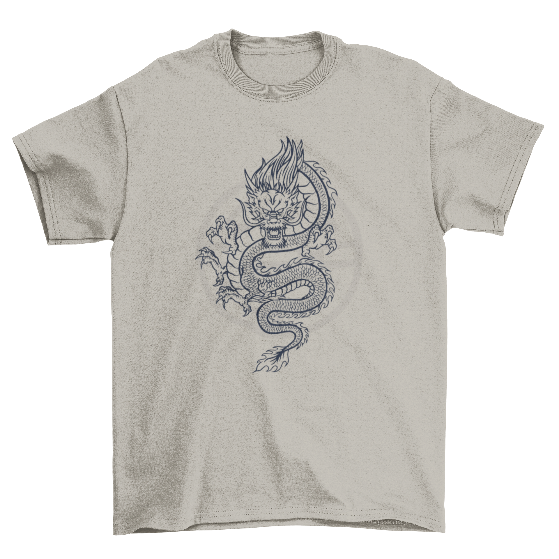 A stylish hand drawn t-shirt featuring a detailed illustration of a mythical dragon, showcasing intricate designs and vibrant colors.