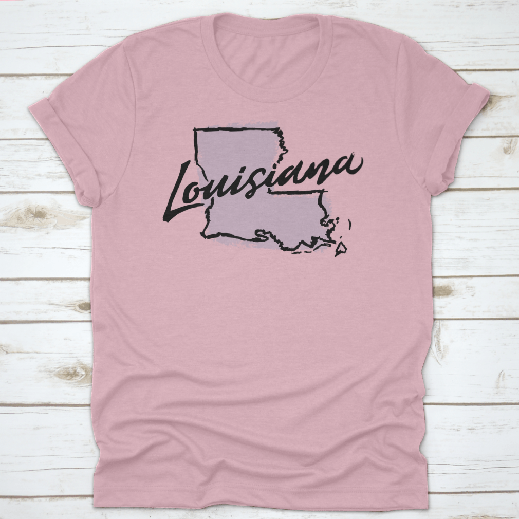 Hand drawn outline illustration of Louisiana state map, showcasing intricate details and artistic style.