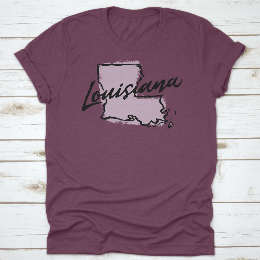 Hand drawn outline illustration of Louisiana state map, showcasing intricate details and artistic style.