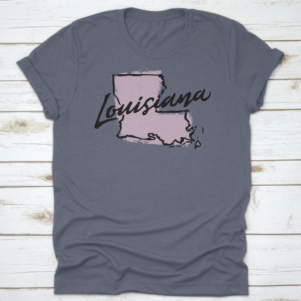 Hand drawn outline illustration of Louisiana state map, showcasing intricate details and artistic style.