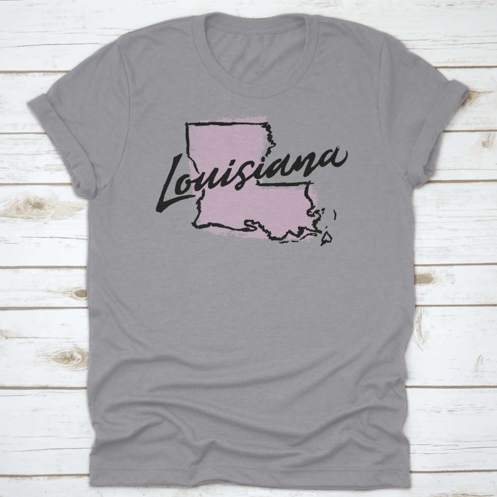 Hand drawn outline illustration of Louisiana state map, showcasing intricate details and artistic style.