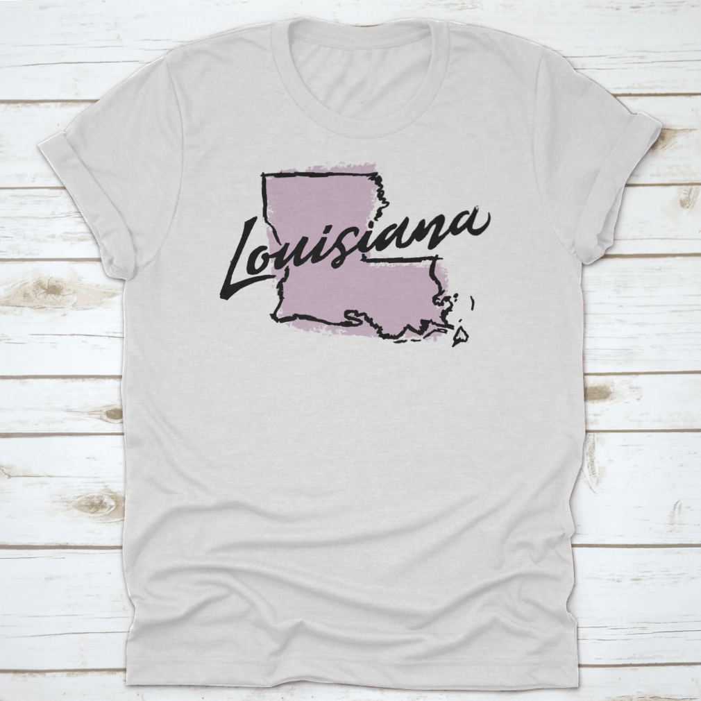 Hand drawn outline illustration of Louisiana state map, showcasing intricate details and artistic style.