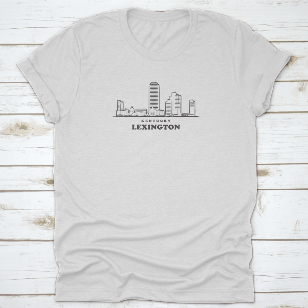 Hand drawn sketch of Lexington skyline in Kentucky, showcasing detailed architectural features on a soft fabric.