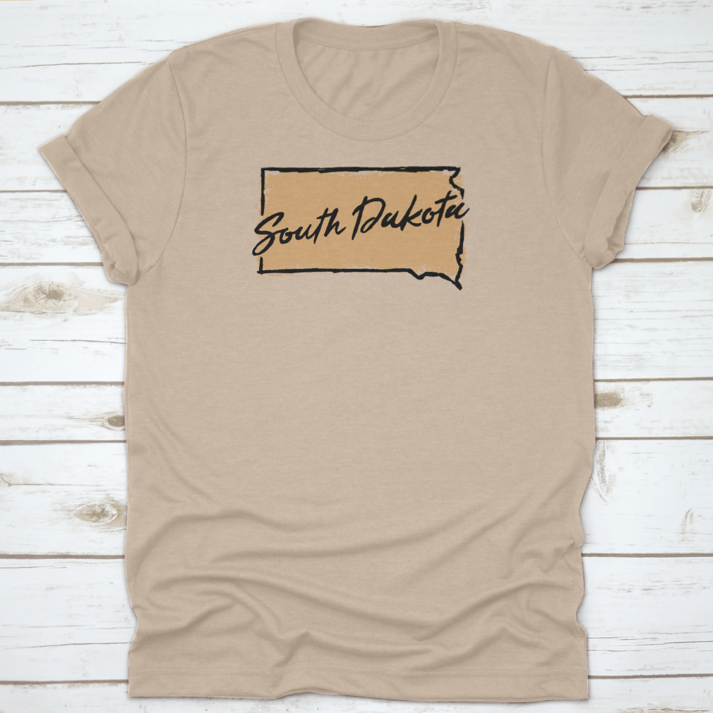 A comfortable Hand Drawn South Dakota State Design Shirt made from 100% cotton, featuring a unique artistic representation of South Dakota.