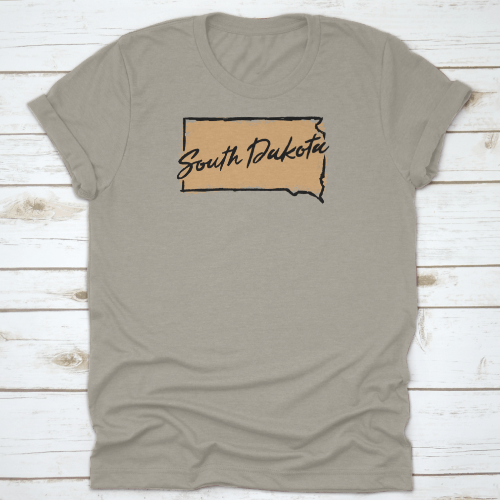 A comfortable Hand Drawn South Dakota State Design Shirt made from 100% cotton, featuring a unique artistic representation of South Dakota.