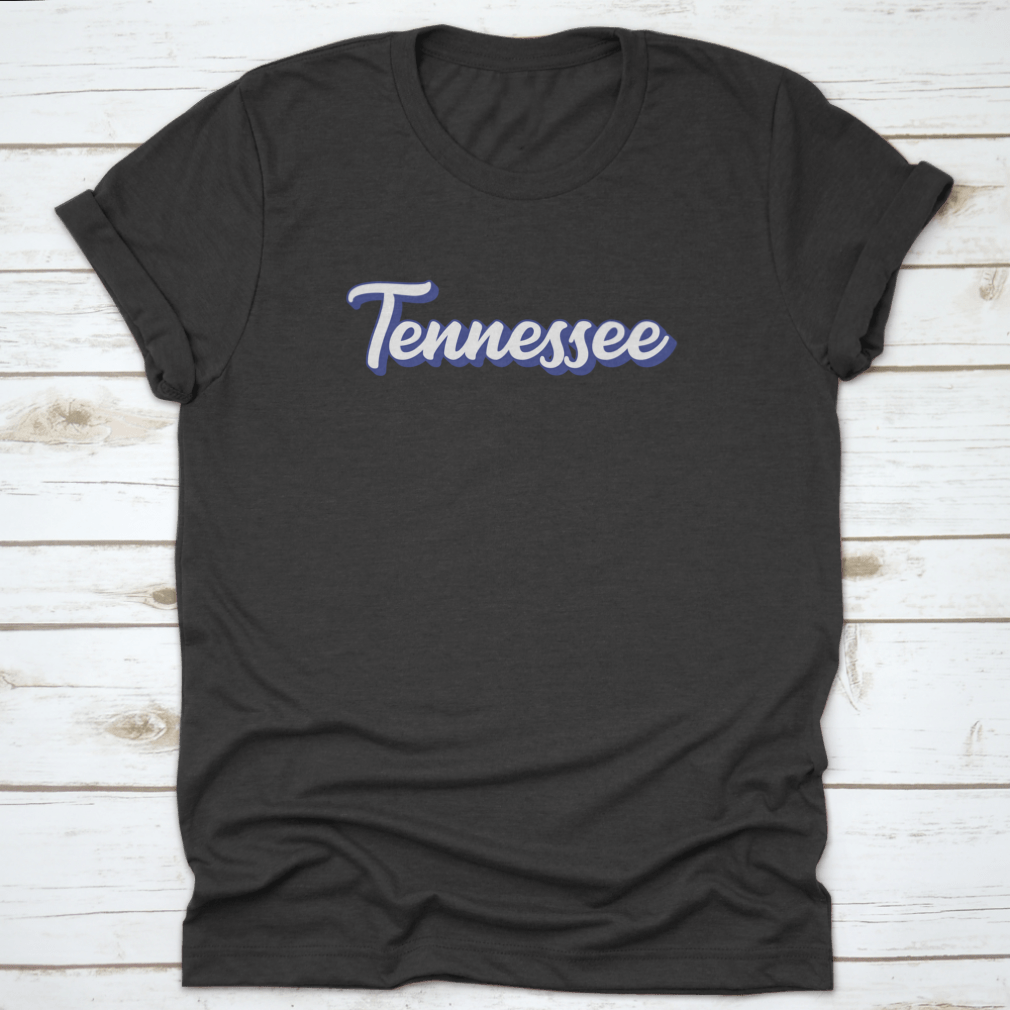 Hand sketched Tennessee text poster featuring vintage 3D retro lettering on a soft cotton fabric background.