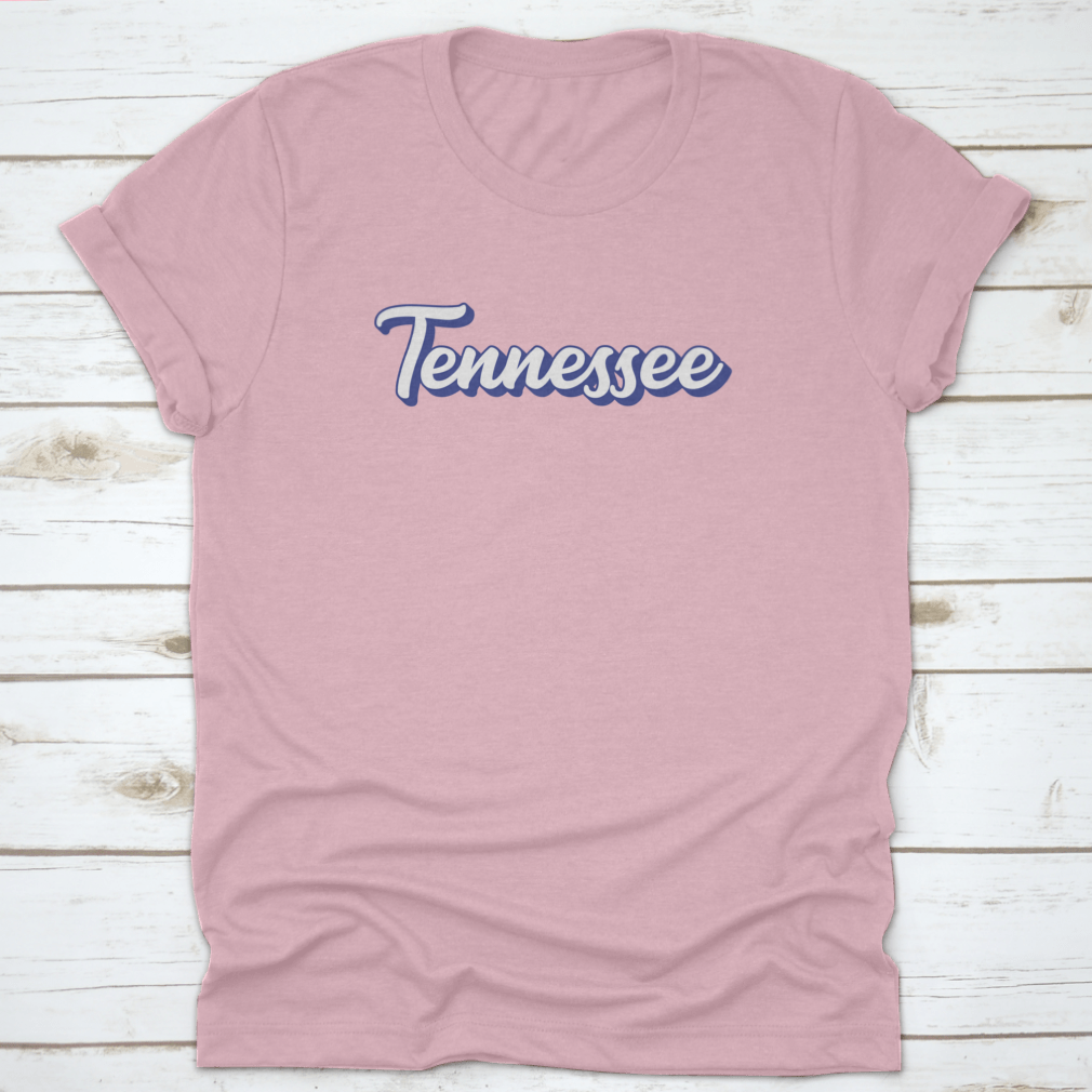 Hand sketched Tennessee text poster featuring vintage 3D retro lettering on a soft cotton fabric background.