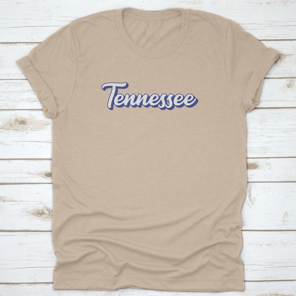 Hand sketched Tennessee text poster featuring vintage 3D retro lettering on a soft cotton fabric background.