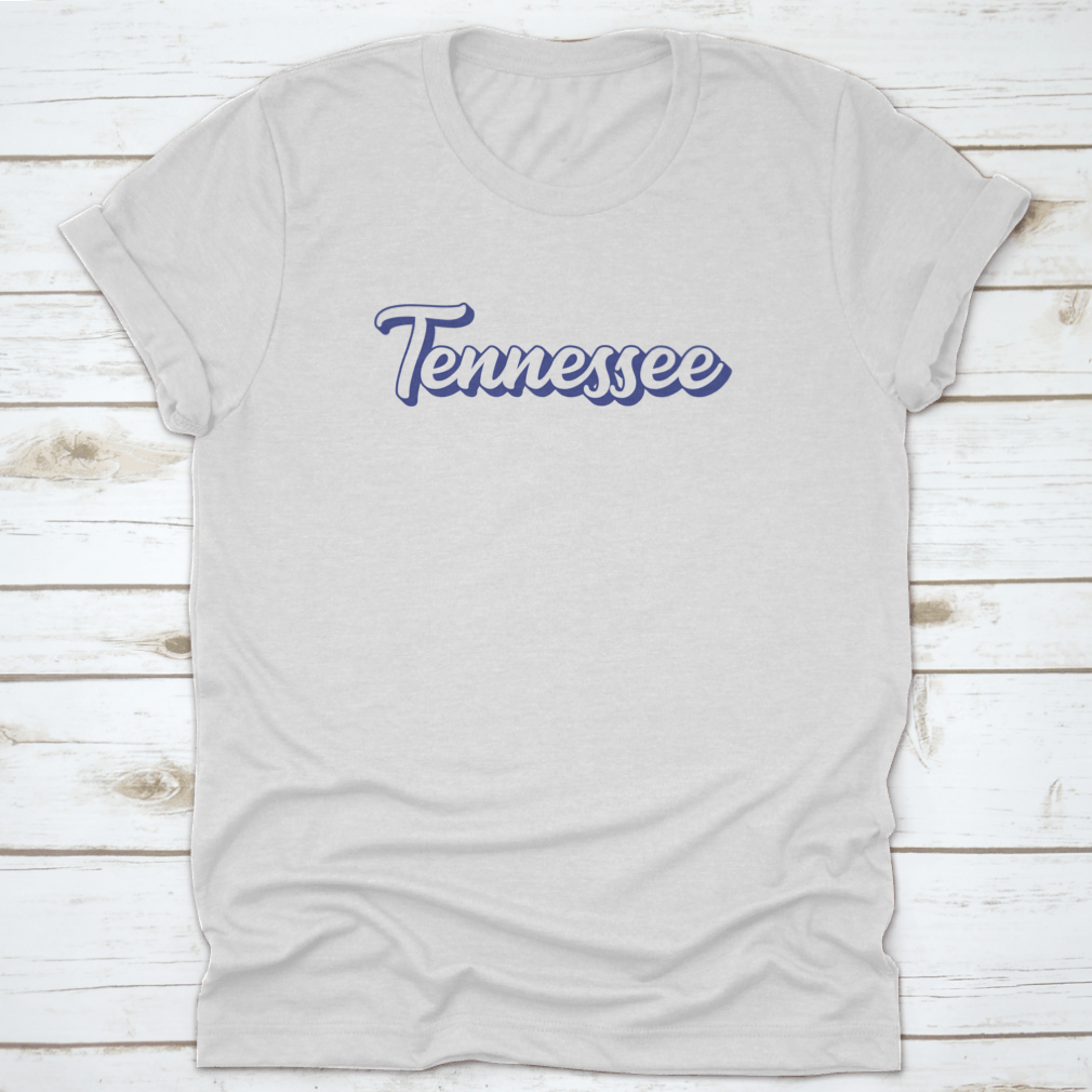 Hand sketched Tennessee text poster featuring vintage 3D retro lettering on a soft cotton fabric background.