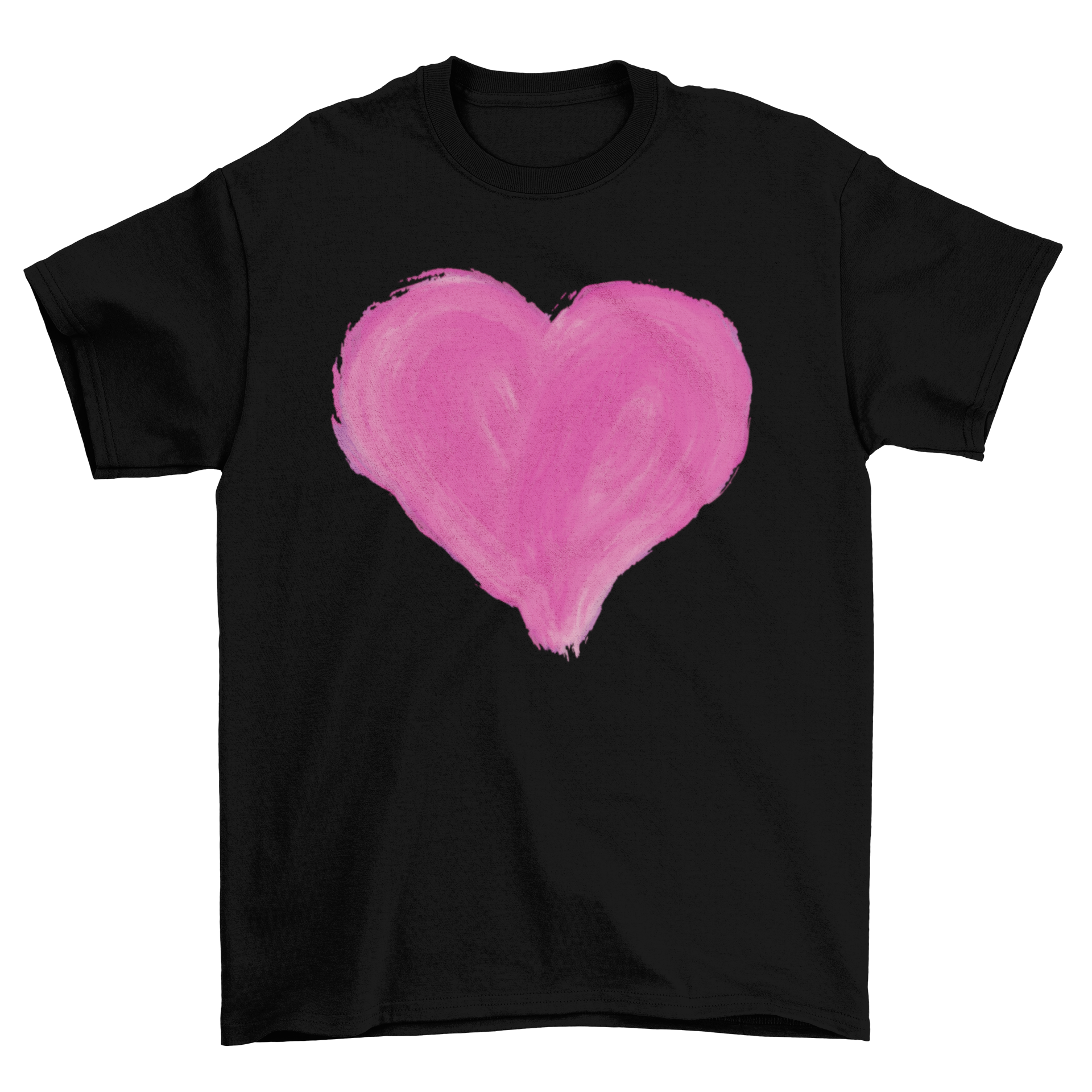 Handmade Painted Pink Heart Featherlike T-shirt featuring a vibrant heart design on soft fabric.