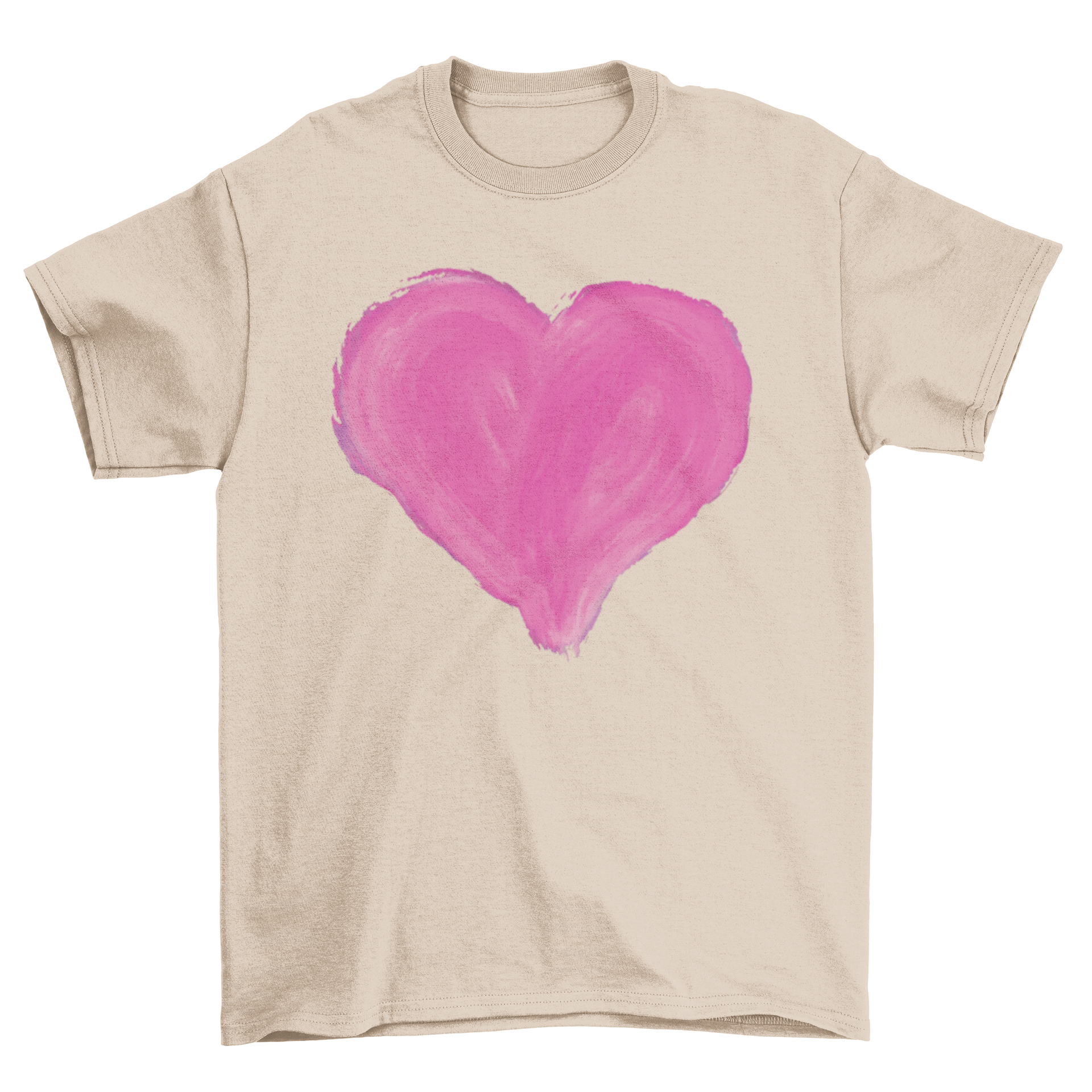 Handmade Painted Pink Heart Featherlike T-shirt featuring a vibrant heart design on soft fabric.