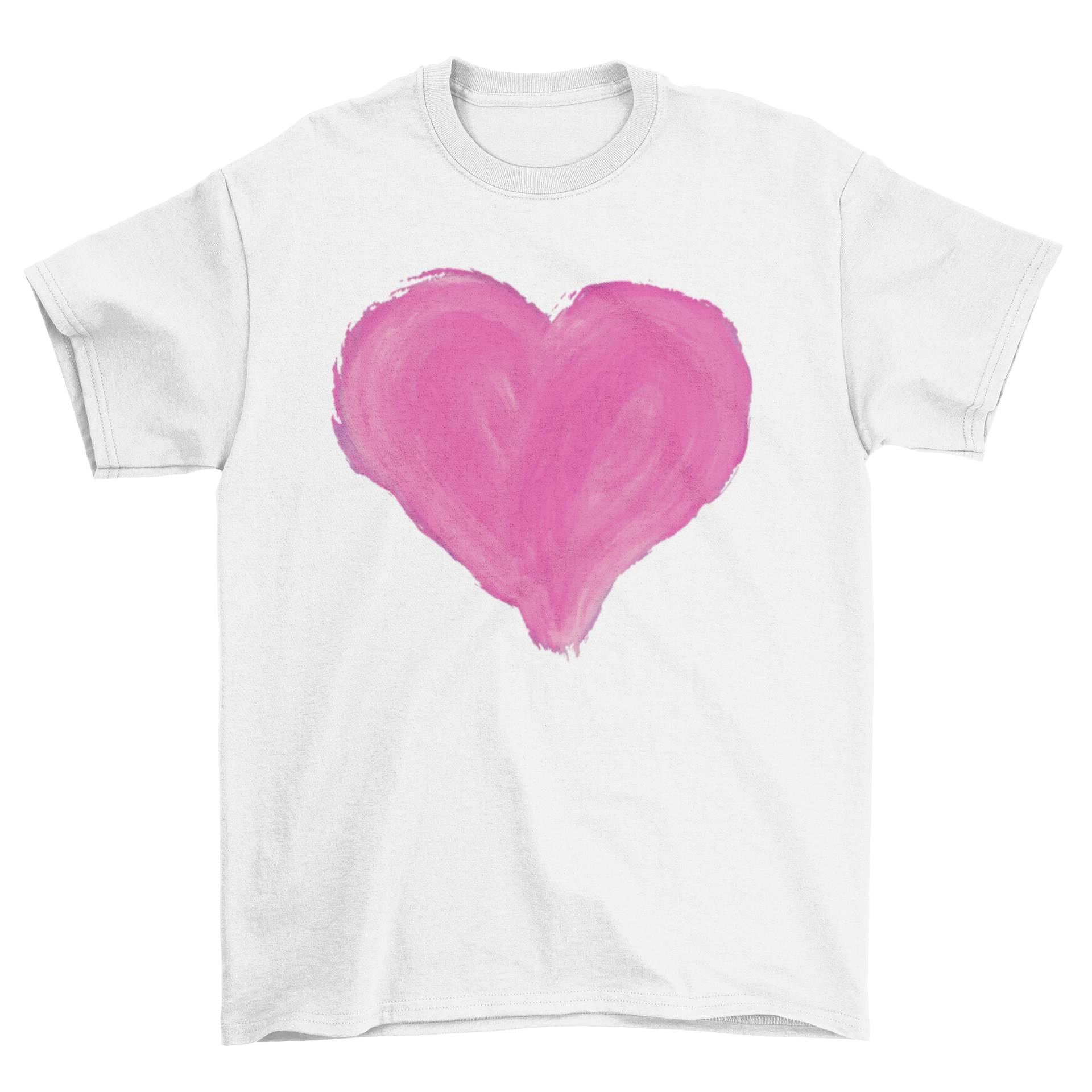 Handmade Painted Pink Heart Featherlike T-shirt featuring a vibrant heart design on soft fabric.