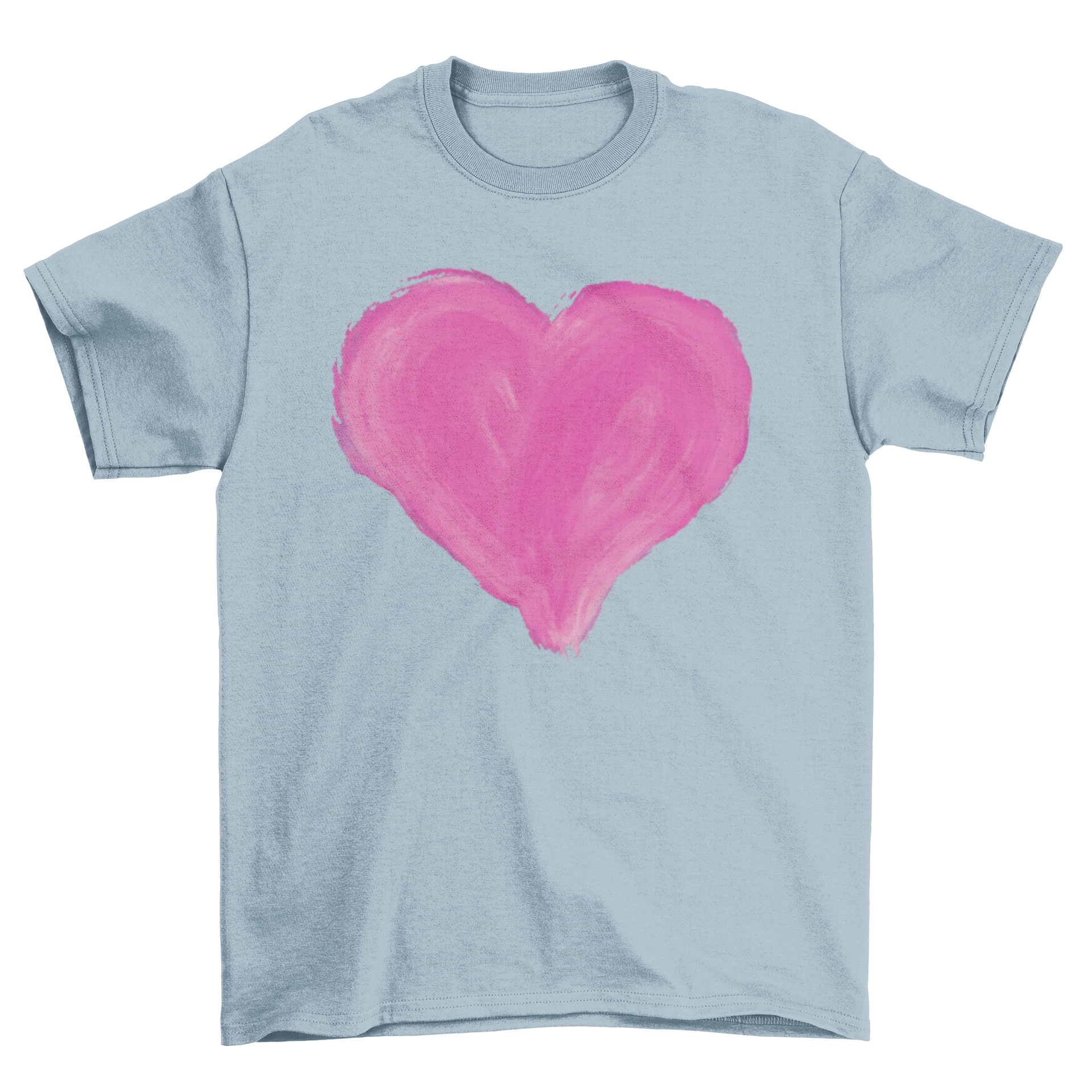 Handmade Painted Pink Heart Featherlike T-shirt featuring a vibrant heart design on soft fabric.