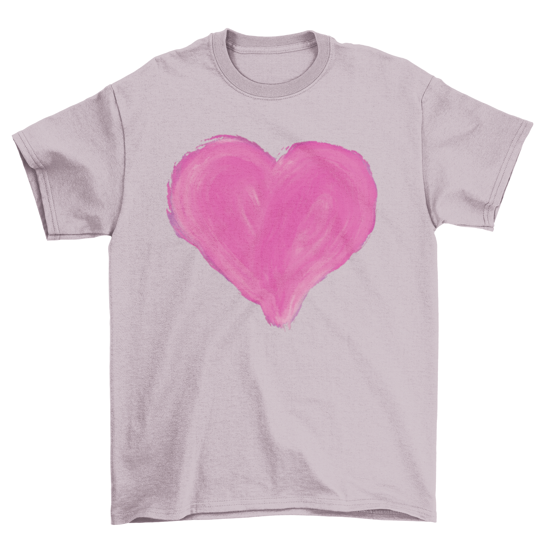 Handmade Painted Pink Heart Featherlike T-shirt featuring a vibrant heart design on soft fabric.