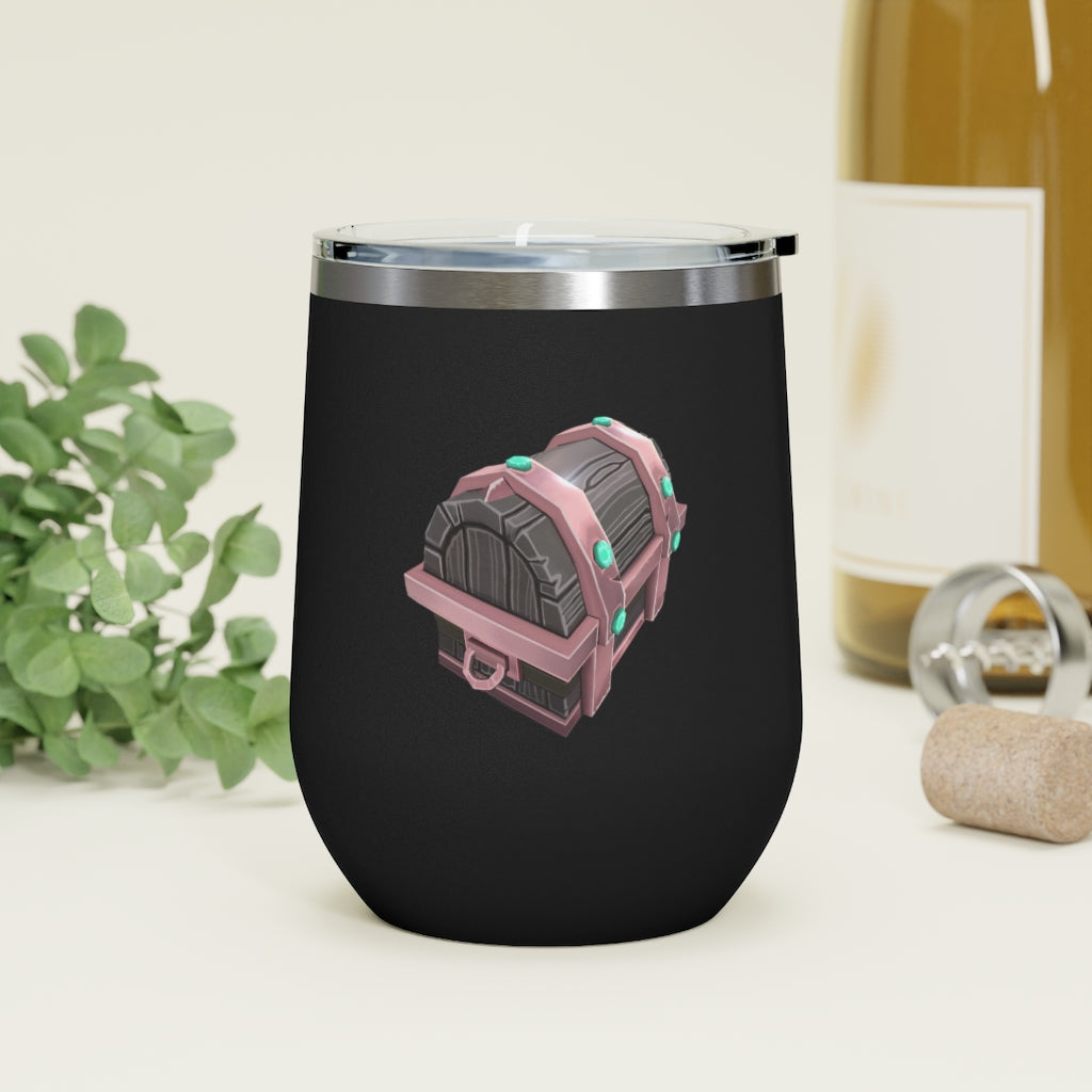 Hand-painted 12oz insulated wine tumbler with a clear lid, showcasing vibrant artwork and stainless steel construction.