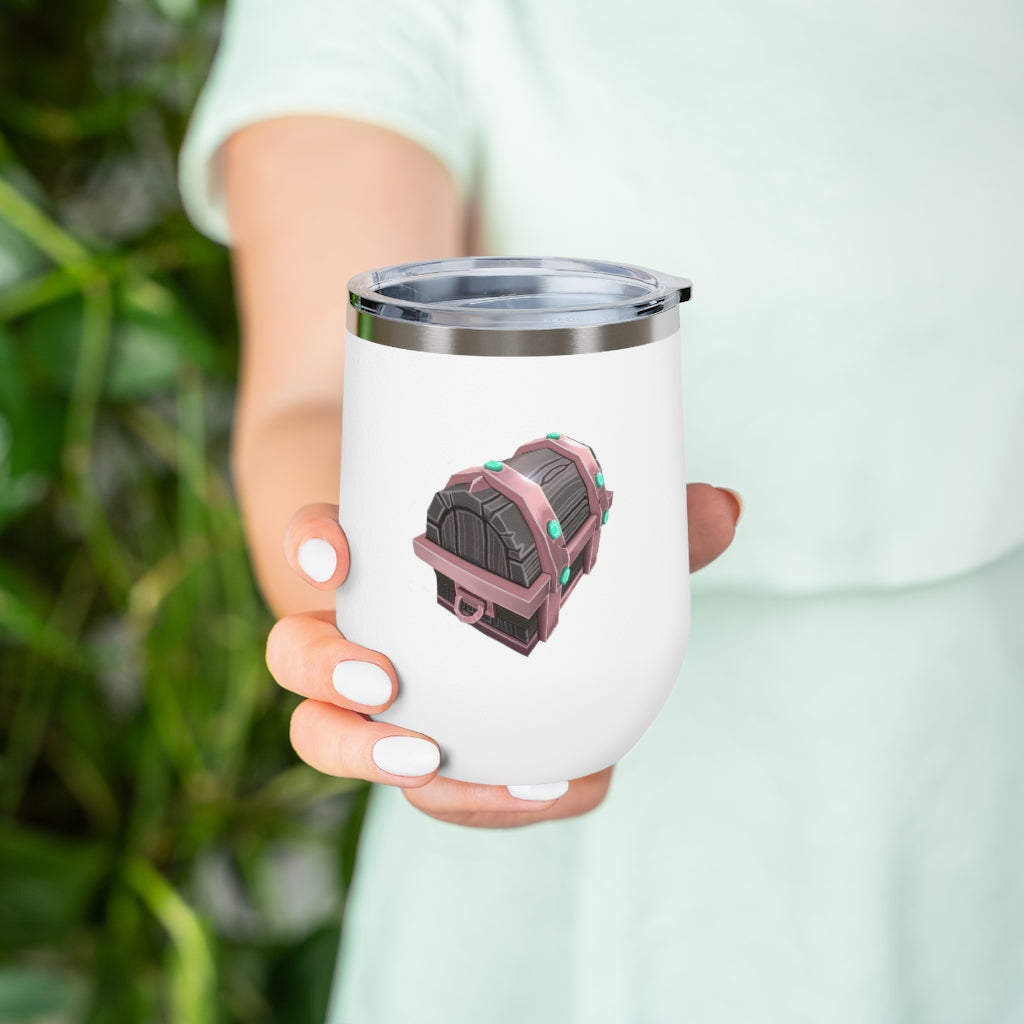 Hand-painted 12oz insulated wine tumbler with a clear lid, showcasing vibrant artwork and stainless steel construction.