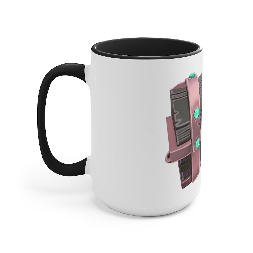 A hand-painted ceramic mug with a two-tone design, featuring a white exterior and a colored interior, available in red, pink, and black options.