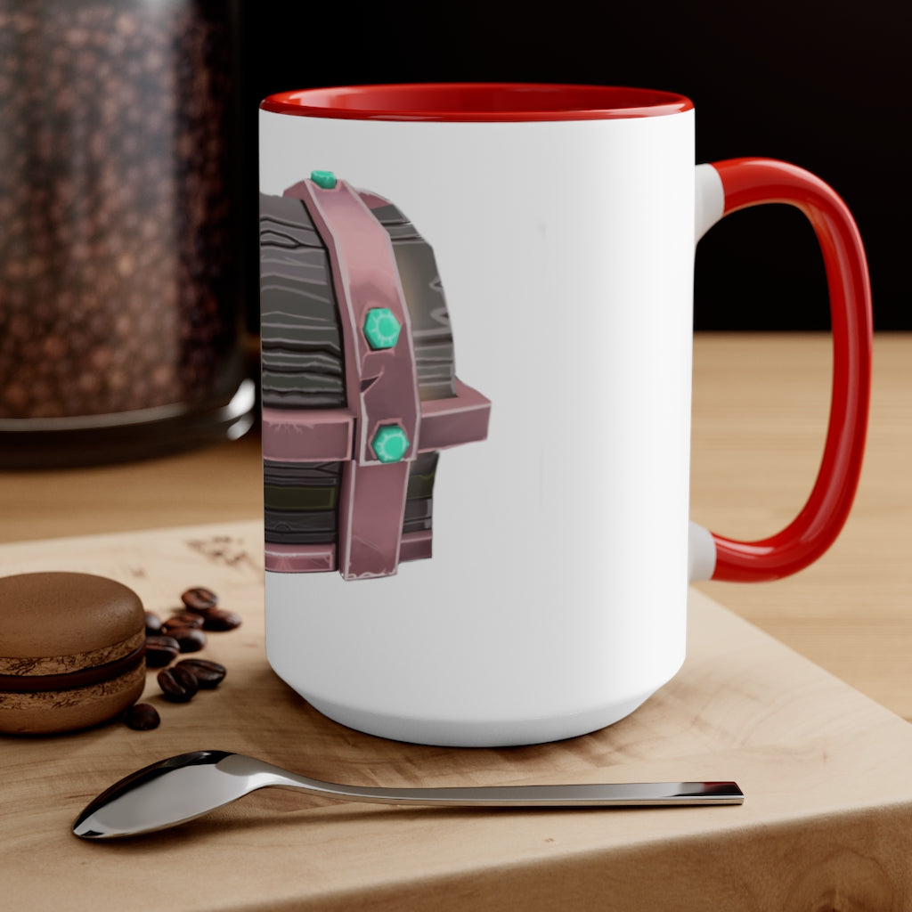 A hand-painted ceramic mug with a two-tone design, featuring a white exterior and a colored interior, available in red, pink, and black options.